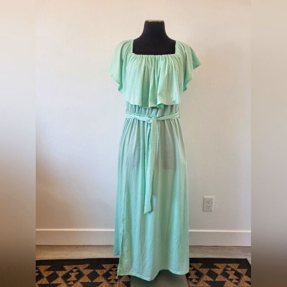 Pinup Fashion Teal Mint Green Maxi Dress Flattering Slimming Plus Size 18 W - Picture 1 of 12